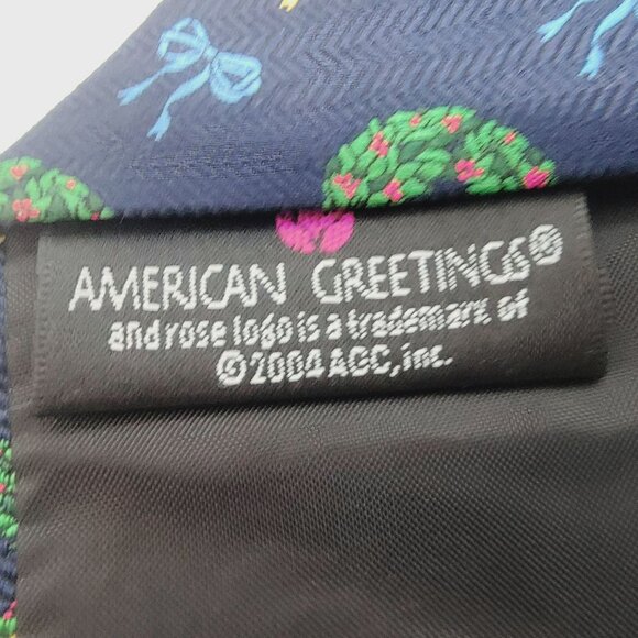 ⭐American Greetings Vintage Men's Christmas Wreath Blue Green 100% Silk Tie - Picture 6 of 6